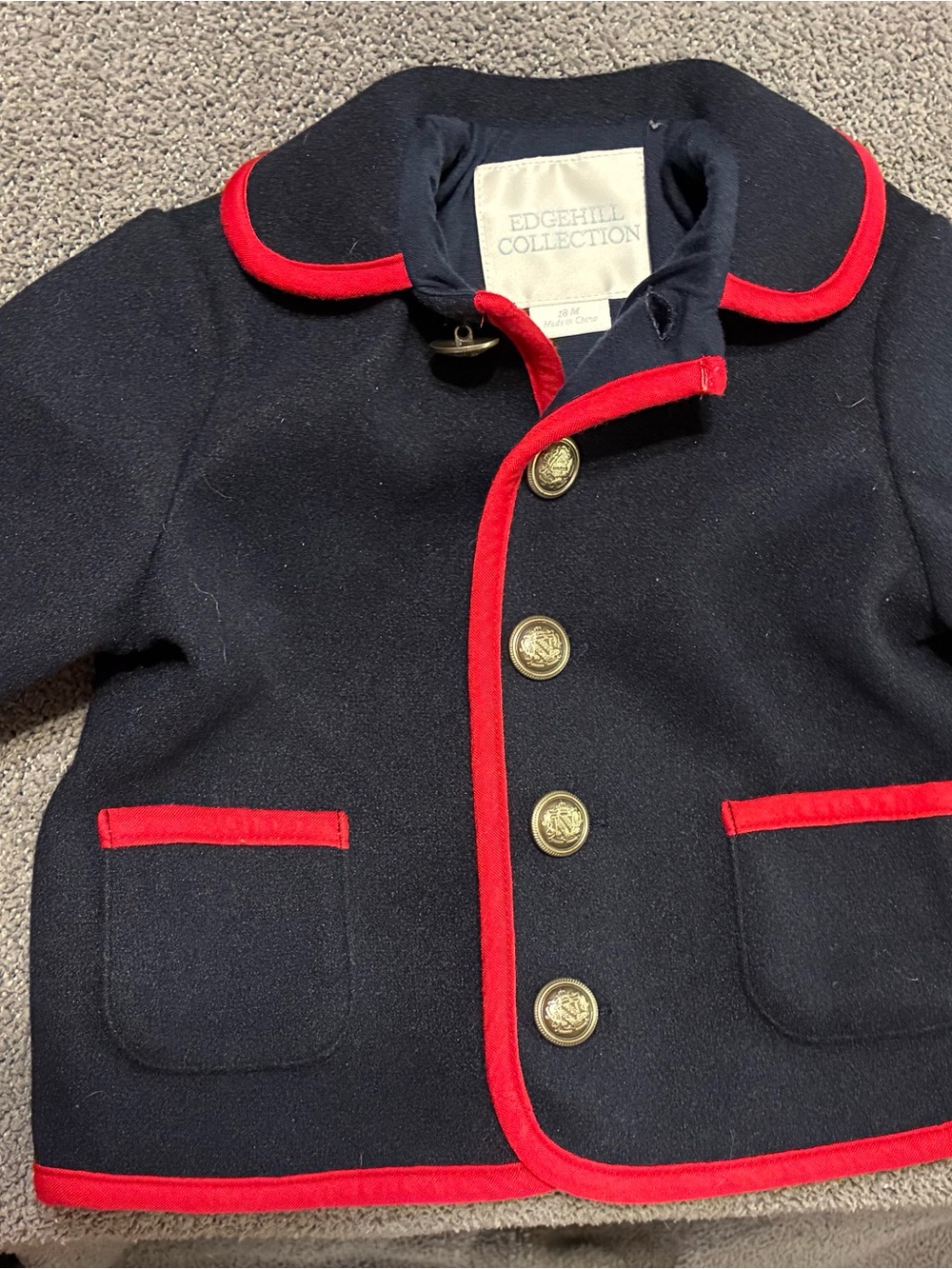 Edgehill Collection Navy Jacket with Red Trim and Gold Buttons